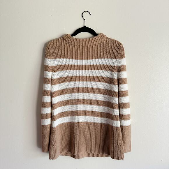 Talbots Tan + Cream Striped Mock Neck Knit Sweater - Medium Petite - Picture 5 of 6